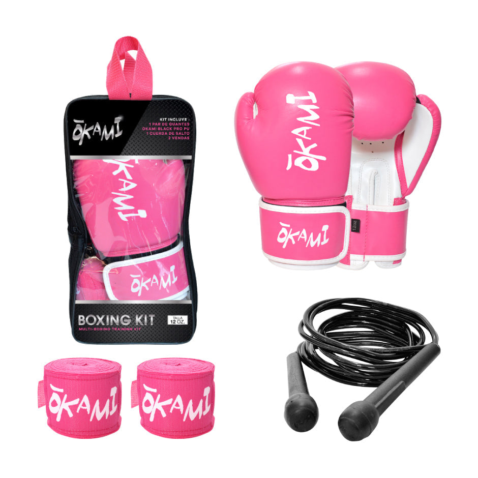 Kit Box Okami Guante + Cuerda + Venda Black Pro-Pu